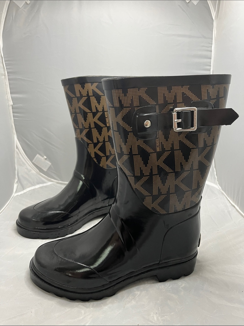 Michael Kors Signature MK Logo Rain Boots with Side Buckle - Size 6